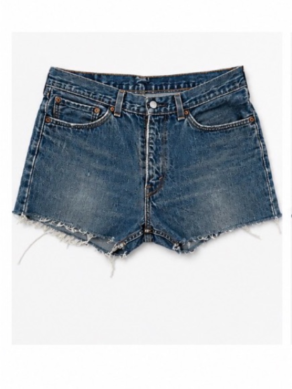 Vintage Levi’s 505 Blue Denim Cutoff Shorts - Made in USA - High Rise Distressed - Picture 1 of 2